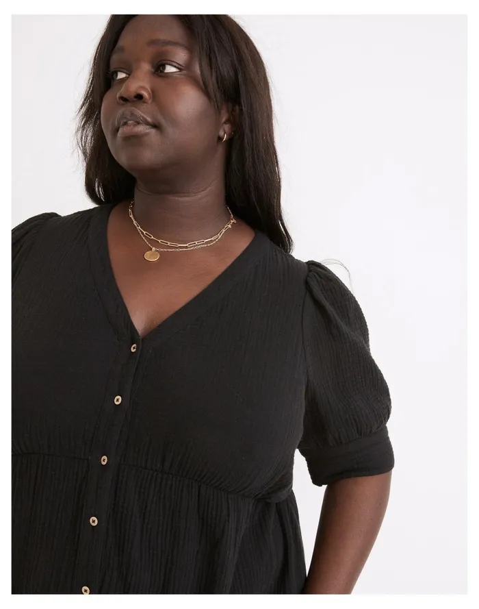 Plus Lightspun Button Front Tiered Midi Dress True Black Women Madewell Dresses Plus Lightspun Button Front Tiered Midi Dress True Black Women Madewell Dresses
