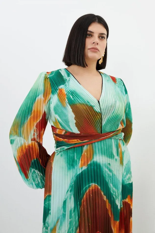 Plus Size Abstract Printed Soft Pleated Woven Maxi Dress Multi Women Karen Millen Dresses
