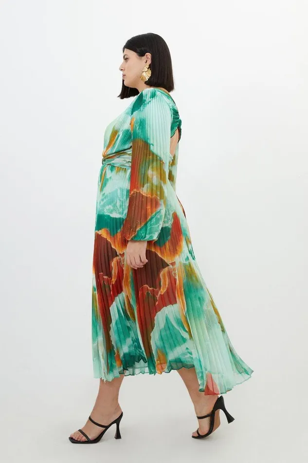 Plus Size Abstract Printed Soft Pleated Woven Maxi Dress Multi Women Karen Millen Dresses