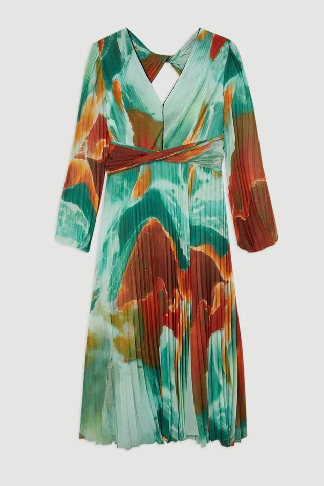 Plus Size Abstract Printed Soft Pleated Woven Maxi Dress Multi Women Karen Millen Dresses
