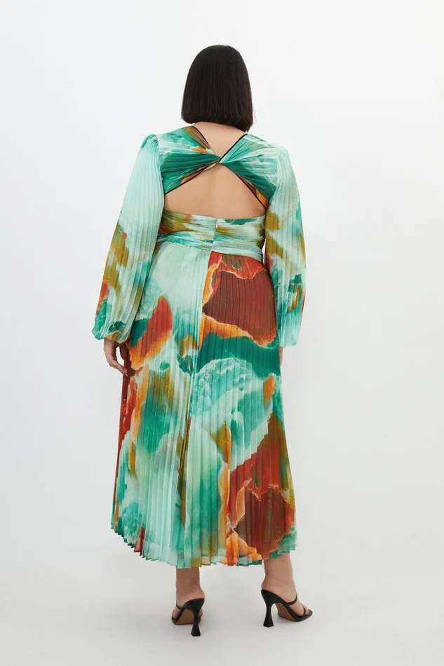 Plus Size Abstract Printed Soft Pleated Woven Maxi Dress Multi Women Karen Millen Dresses