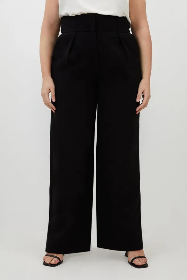 Plus Size Compact Stretch Tailored High Waist Trousers Black Women Karen Millen Trousers