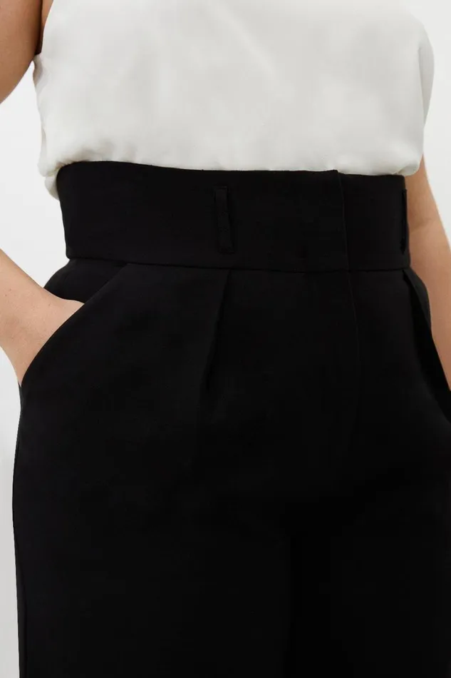 Plus Size Compact Stretch Tailored High Waist Trousers Black Women Karen Millen Trousers