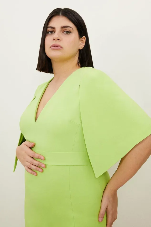 Plus Size Compact Stretch Viscose Cape Pencil Midi Dress Apple Green Women Karen Millen Dresses
