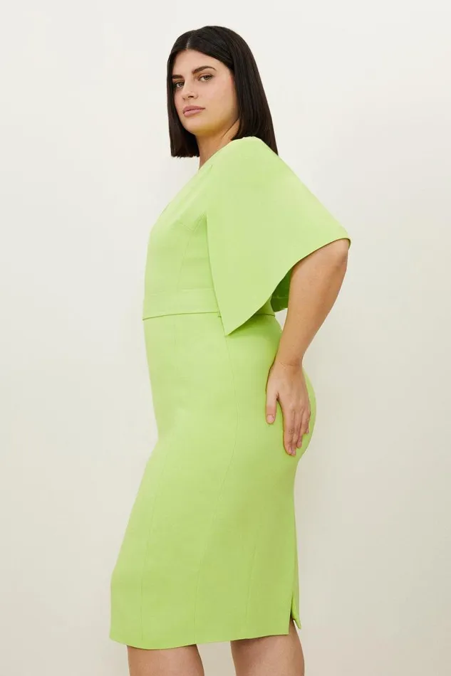 Plus Size Compact Stretch Viscose Cape Pencil Midi Dress Apple Green Women Karen Millen Dresses