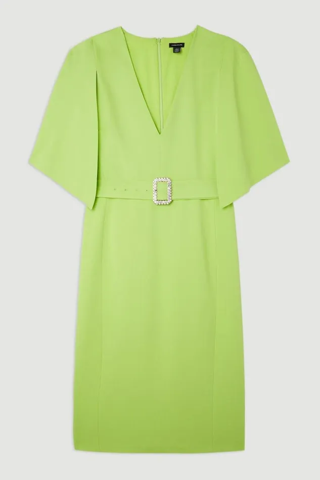 Plus Size Compact Stretch Viscose Cape Pencil Midi Dress Apple Green Women Karen Millen Dresses