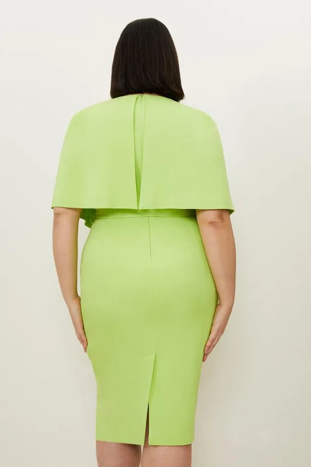 Plus Size Compact Stretch Viscose Cape Pencil Midi Dress Apple Green Women Karen Millen Dresses
