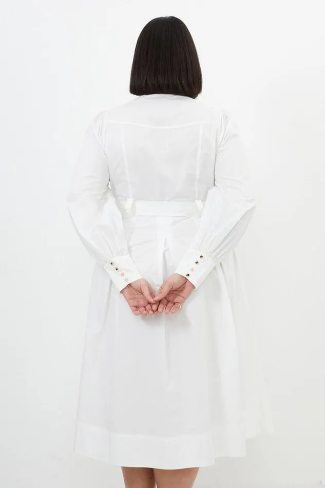 Plus Size Cotton Sateen Button Detail Woven Maxi Shirt Dress White Women Karen Millen Dresses