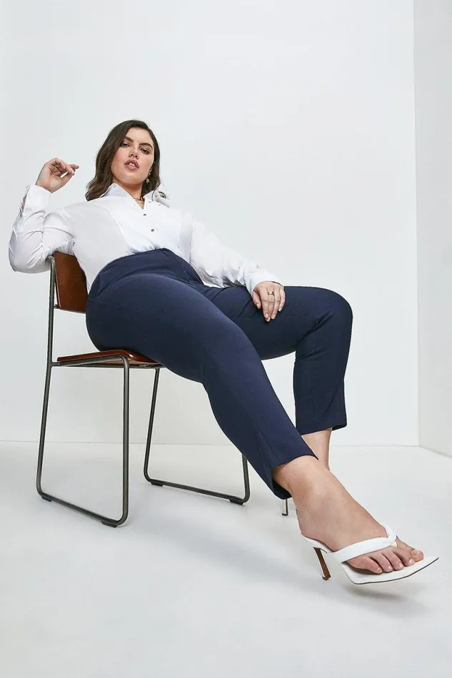 Plus Size Essential Techno Woven Trousers Navy Women Karen Millen Trousers
