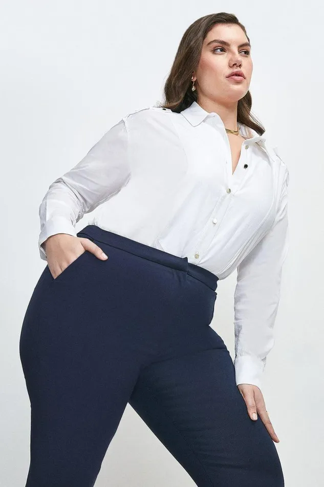 Plus Size Essential Techno Woven Trousers Navy Women Karen Millen Trousers