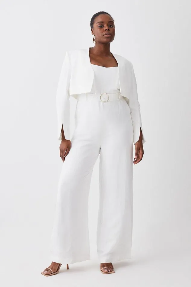 Plus Size Linen Edge To Edge Cropped Jacket Women Karen Millen Coats and Jackets