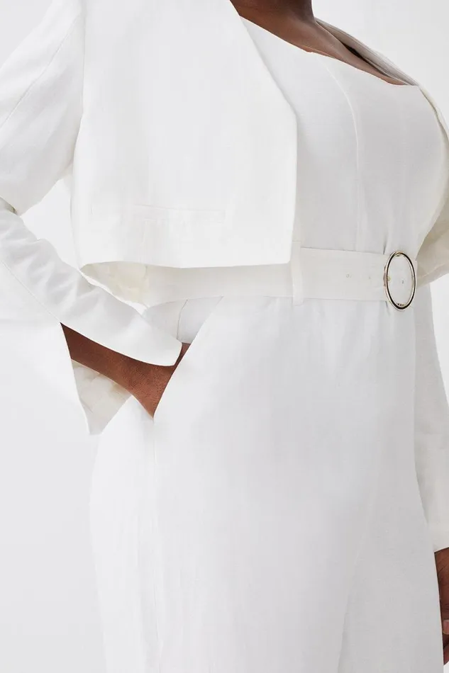 Plus Size Linen Edge To Edge Cropped Jacket Women Karen Millen Coats and Jackets