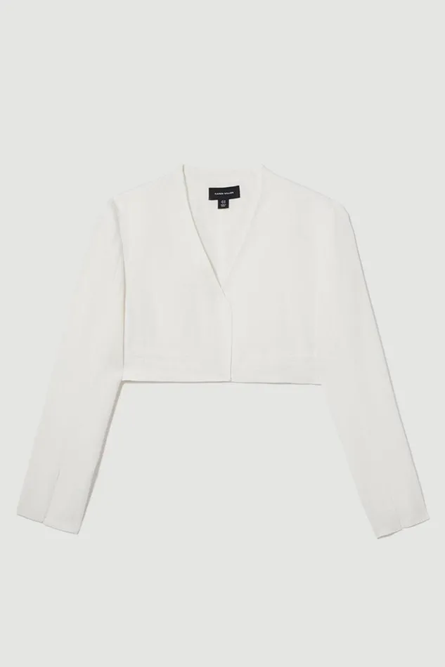 Plus Size Linen Edge To Edge Cropped Jacket Women Karen Millen Coats and Jackets