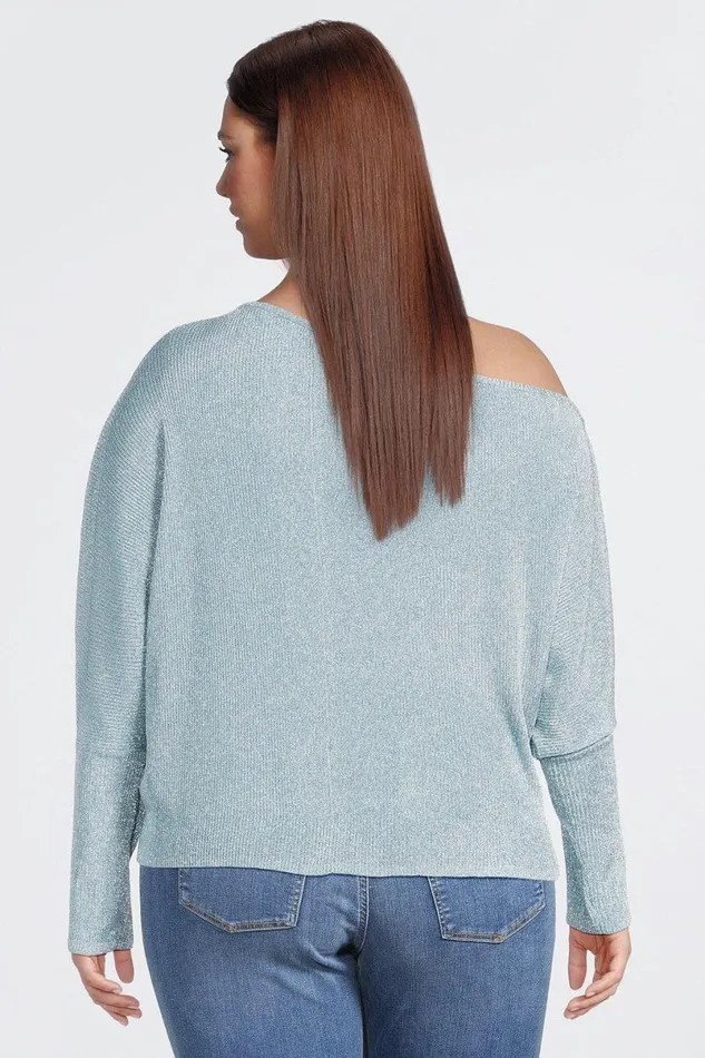 Plus Size Viscose Blend Metallic Sparkle Knit Drop Shoulder Top Pale Blue Women Karen Millen Tops