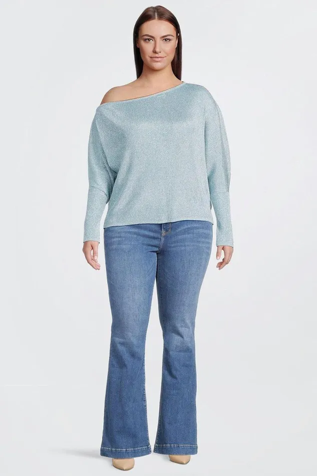 Plus Size Viscose Blend Metallic Sparkle Knit Drop Shoulder Top Pale Blue Women Karen Millen Tops
