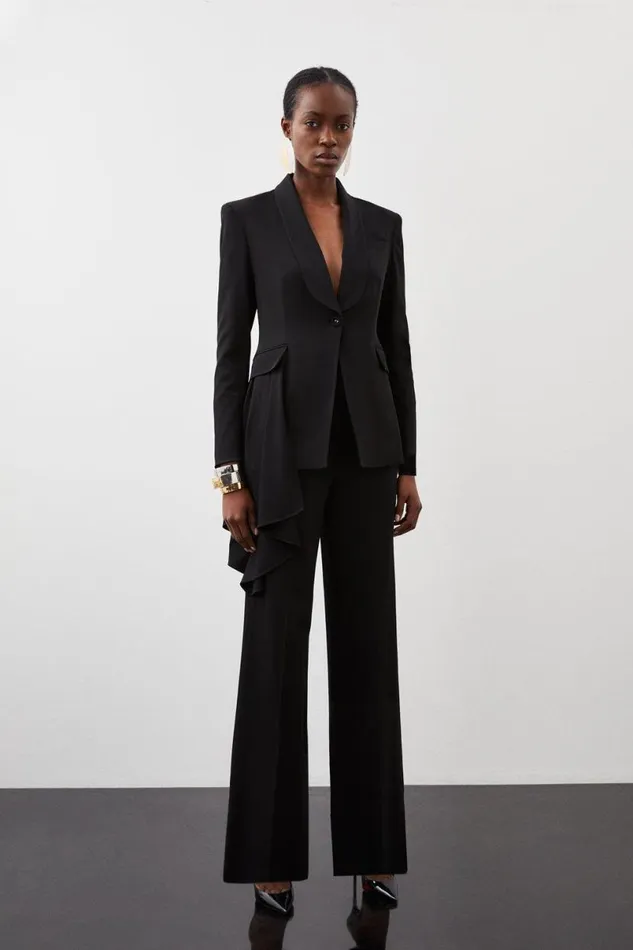 Polished Viscose Wide Leg Tailored Trousers Black Women Karen Millen Trousers
