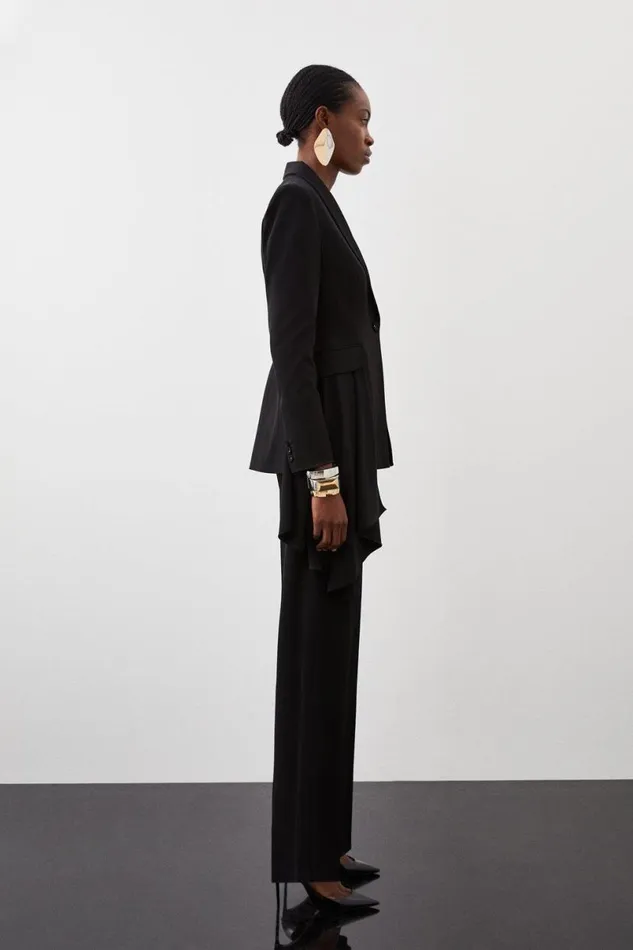Polished Viscose Wide Leg Tailored Trousers Black Women Karen Millen Trousers