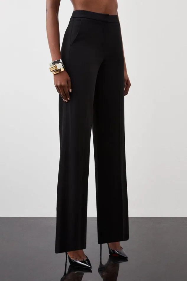 Polished Viscose Wide Leg Tailored Trousers Black Women Karen Millen Trousers