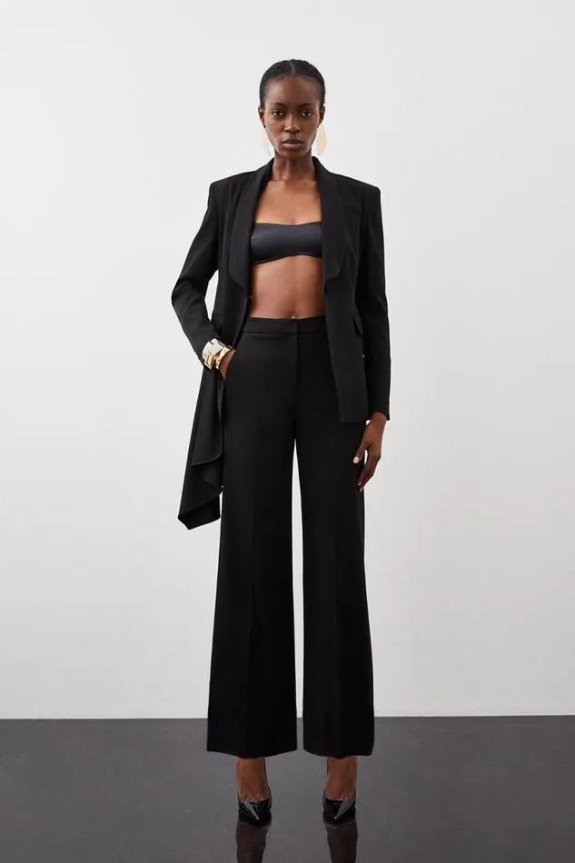 Polished Viscose Wide Leg Tailored Trousers Black Women Karen Millen Trousers