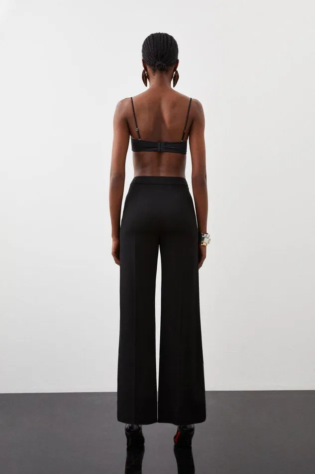 Polished Viscose Wide Leg Tailored Trousers Black Women Karen Millen Trousers