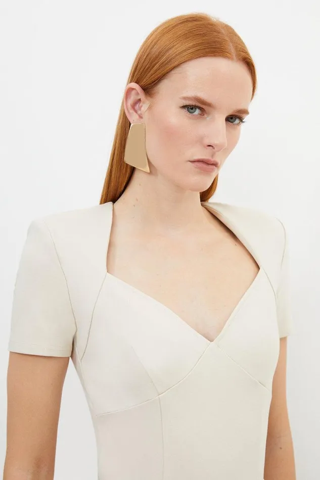 Ponte Short Sleeve Bodysuit Cream Women Karen Millen Tops