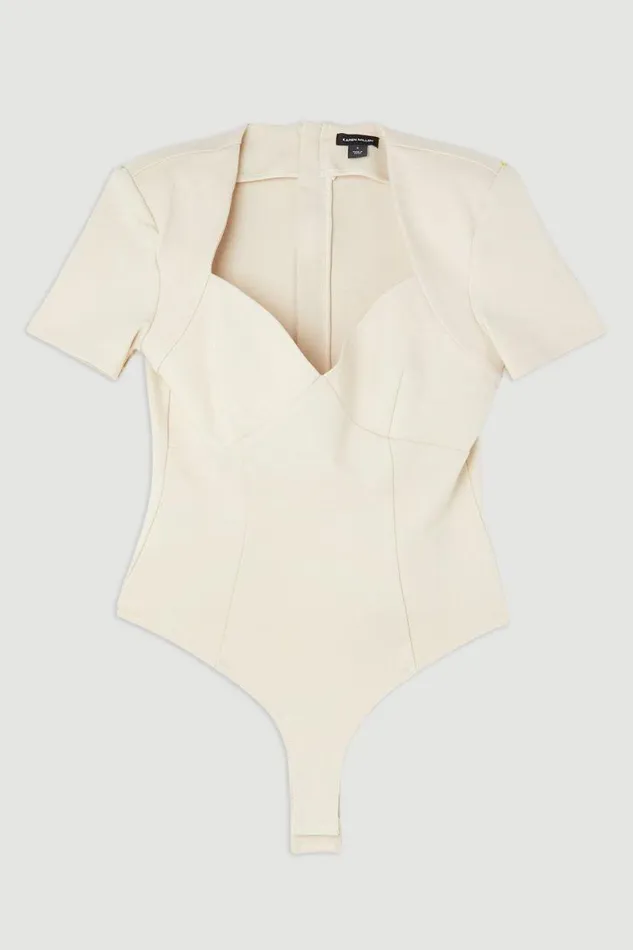 Ponte Short Sleeve Bodysuit Cream Women Karen Millen Tops