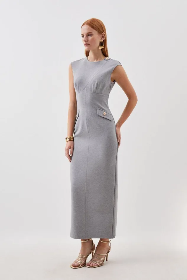 Ponte Structured Pencil Midi Dress Grey Marl Women Karen Millen Dresses