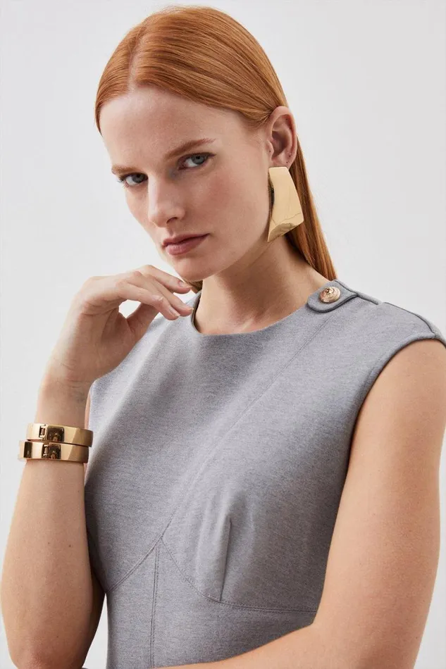 Ponte Structured Pencil Midi Dress Grey Marl Women Karen Millen Dresses
