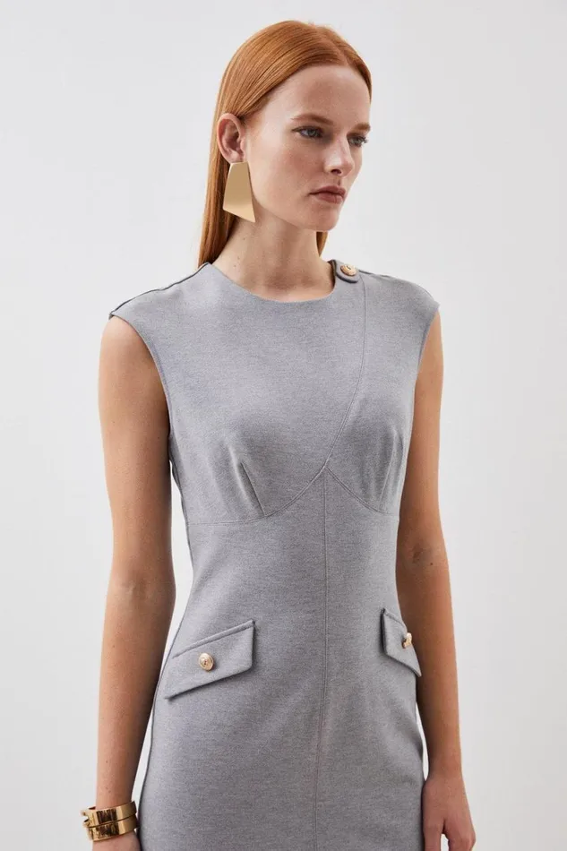 Ponte Structured Pencil Midi Dress Grey Marl Women Karen Millen Dresses