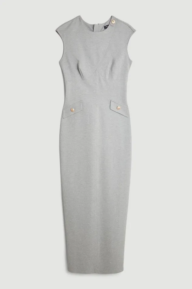 Ponte Structured Pencil Midi Dress Grey Marl Women Karen Millen Dresses