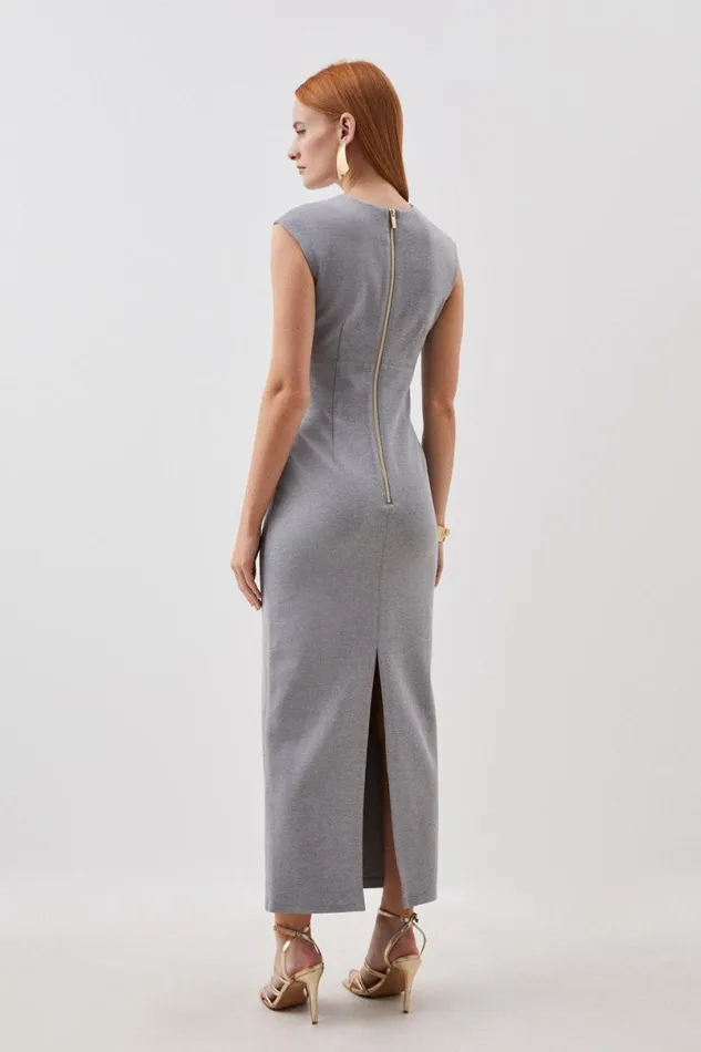 Ponte Structured Pencil Midi Dress Grey Marl Women Karen Millen Dresses
