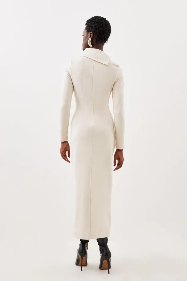 Ponte Zip Detail Midi Dress Cream Women Karen Millen Dresses