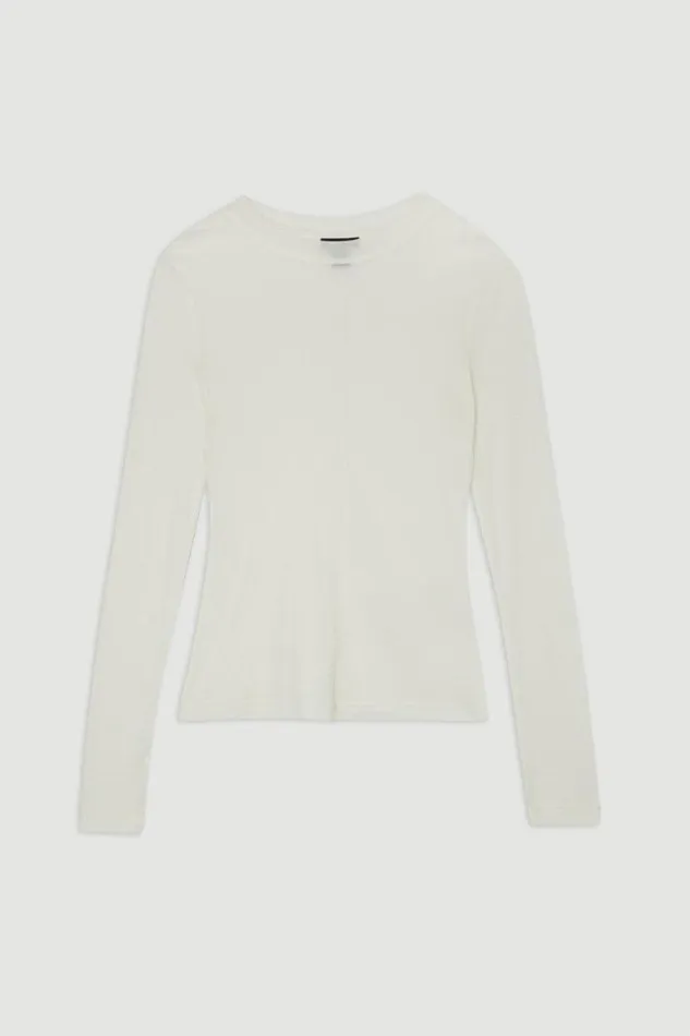 Premium Jersey Wool Blend Top Ivory Women Karen Millen Tops