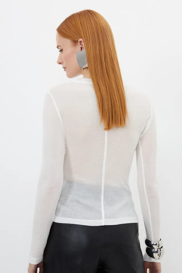 Premium Jersey Wool Blend Top Ivory Women Karen Millen Tops