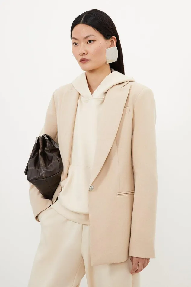 Premium Soft Touch Lounge Hoodie Cream Women Karen Millen Coats and Jackets