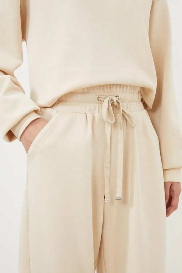 Premium Soft Touch Lounge Wide Leg Sweatpants Cream Women Karen Millen CoOrds
