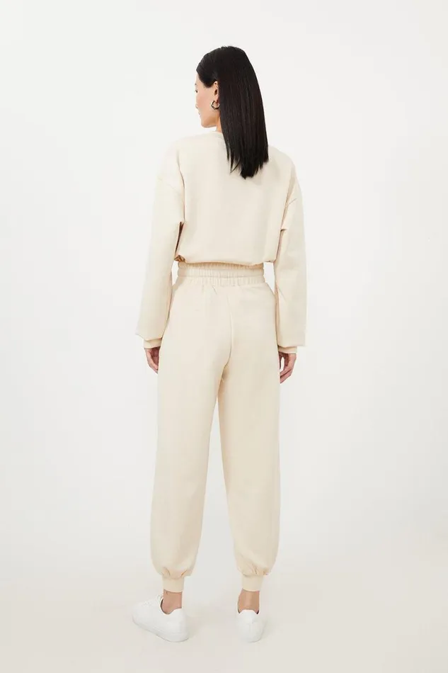 Premium Soft Touch Lounge Wide Leg Sweatpants Cream Women Karen Millen CoOrds