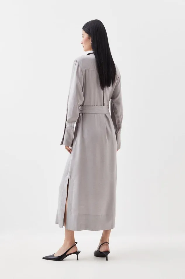 Premium Utility Linen Woven Midi Shirt Dress Silver Women Karen Millen Dresses