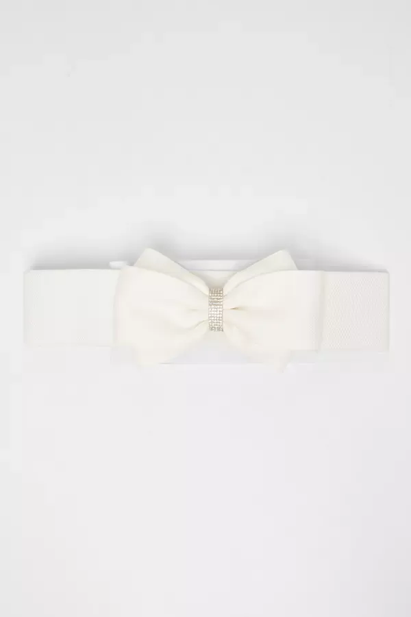 Quiz Clothing Belts White Elasticated Bow Belt 8211 Women