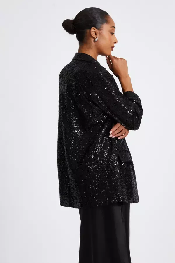 Quiz Clothing Blazers Black Sequin Ruched Blazer 8211 Women