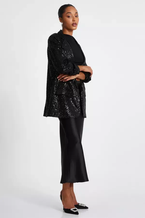 Quiz Clothing Blazers Black Sequin Ruched Blazer 8211 Women