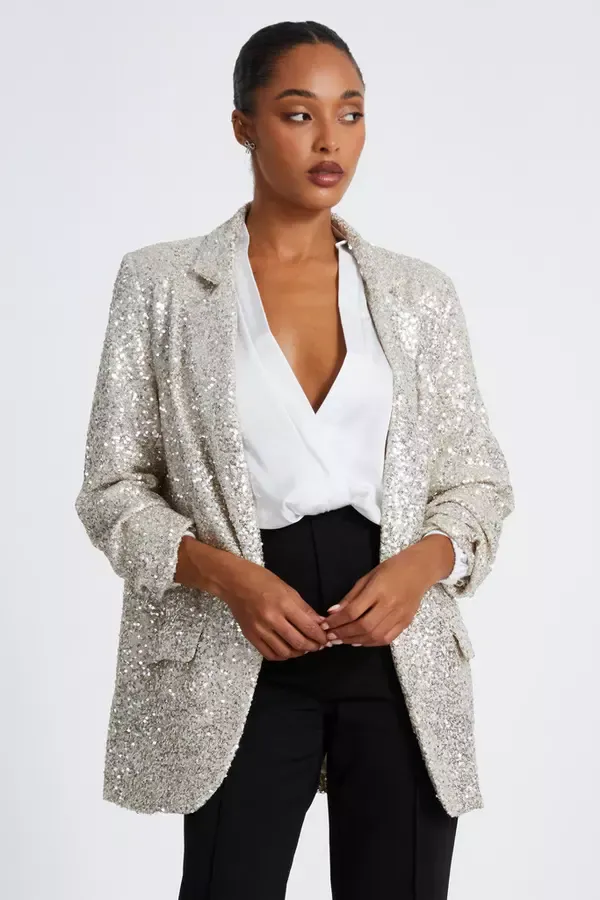 Quiz Clothing Blazers Champagne Sequin Tailored Blazer 8211 Women