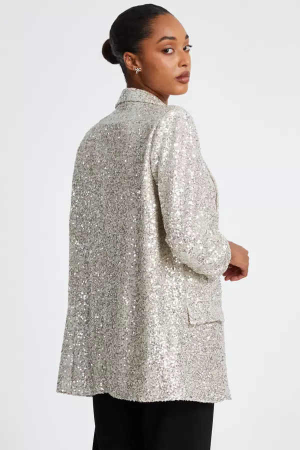 Quiz Clothing Blazers Champagne Sequin Tailored Blazer 8211 Women