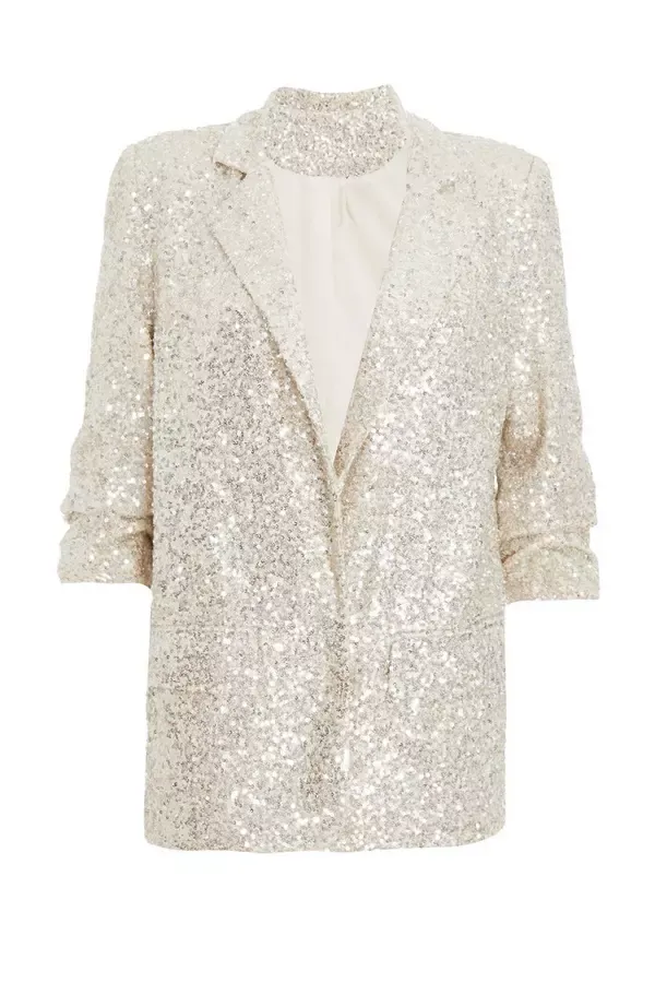 Quiz Clothing Blazers Champagne Sequin Tailored Blazer 8211 Women