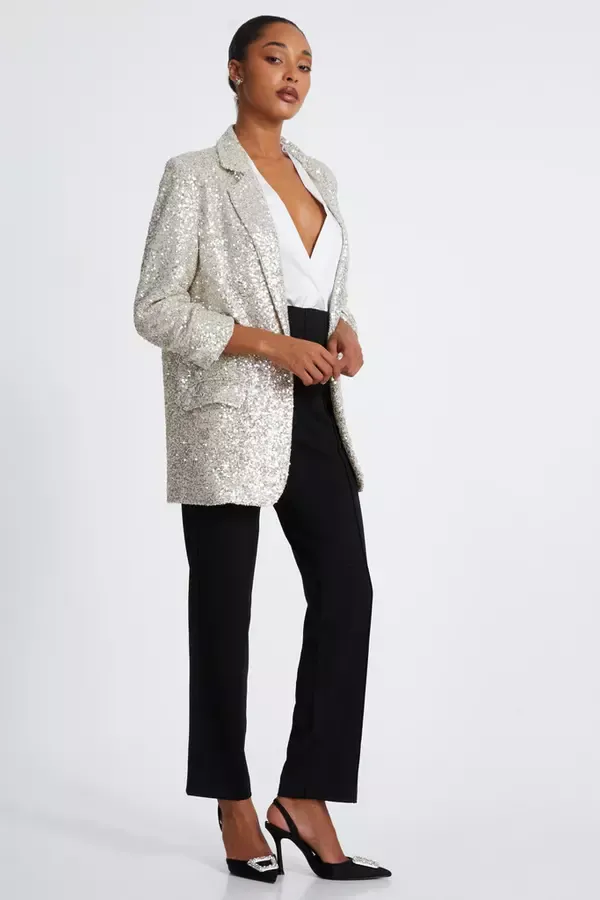 Quiz Clothing Blazers Champagne Sequin Tailored Blazer 8211 Women