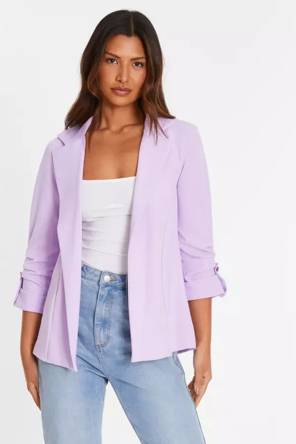 Quiz Clothing Blazers Lilac Ruched Sleeve Tailored Blazer 8211 Women