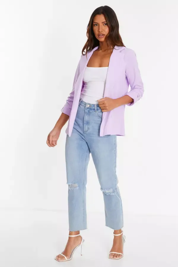 Quiz Clothing Blazers Lilac Ruched Sleeve Tailored Blazer 8211 Women