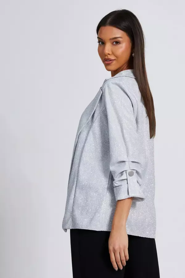 Quiz Clothing Blazers Silver Ruched Sleeve Blazer 8211 Women
