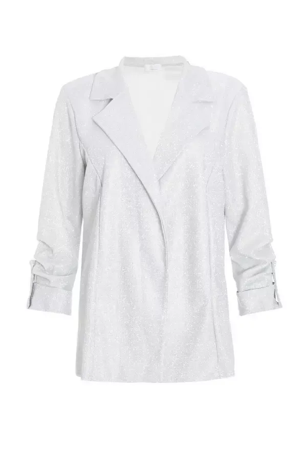 Quiz Clothing Blazers Silver Ruched Sleeve Blazer 8211 Women