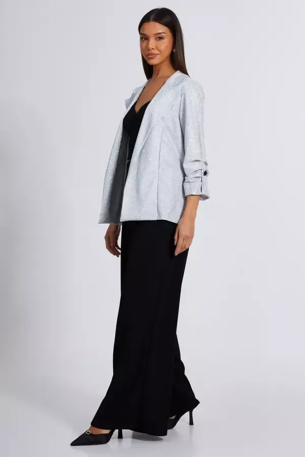 Quiz Clothing Blazers Silver Ruched Sleeve Blazer 8211 Women
